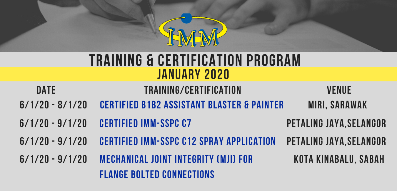 Training Calendar IMM Institute of Materials, Malaysia